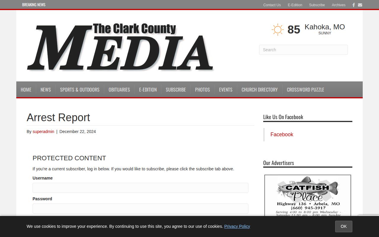 Clark County Missouri local news arrest-report page for booking-record context
